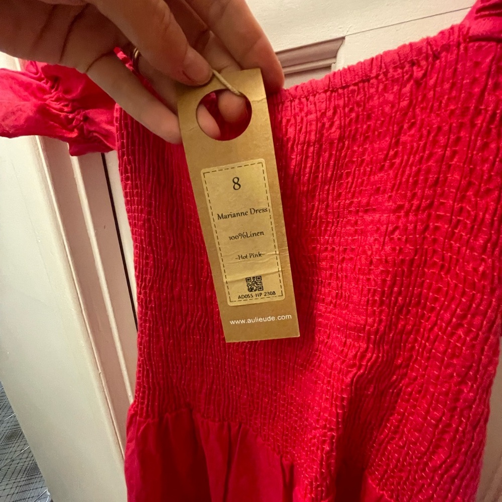 NWT Aulieude Hot Pink Reversible Marianne Cutout/Wrap/Shirred Dress - Picture 10 of 16